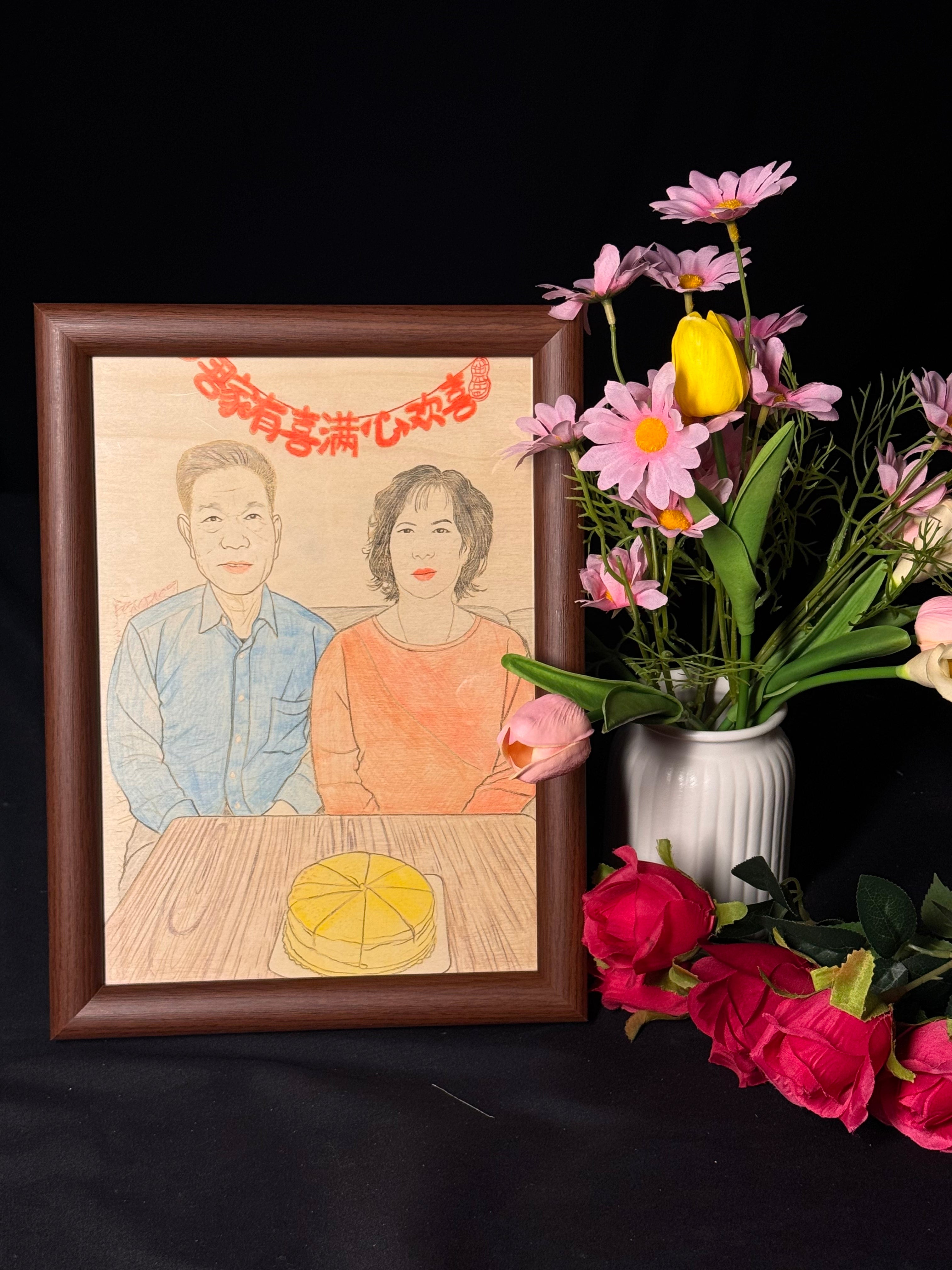 Solid Wood Realistic Portrait Wooden Painting, Home Decor, Customizable