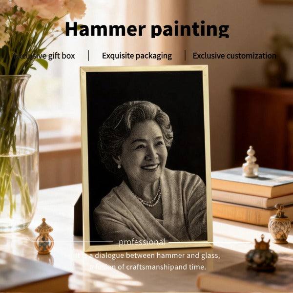 Exclusive Custom! Dot-Art Portrait on Black Glass + Light-Play Frame - Visual Sparkle!