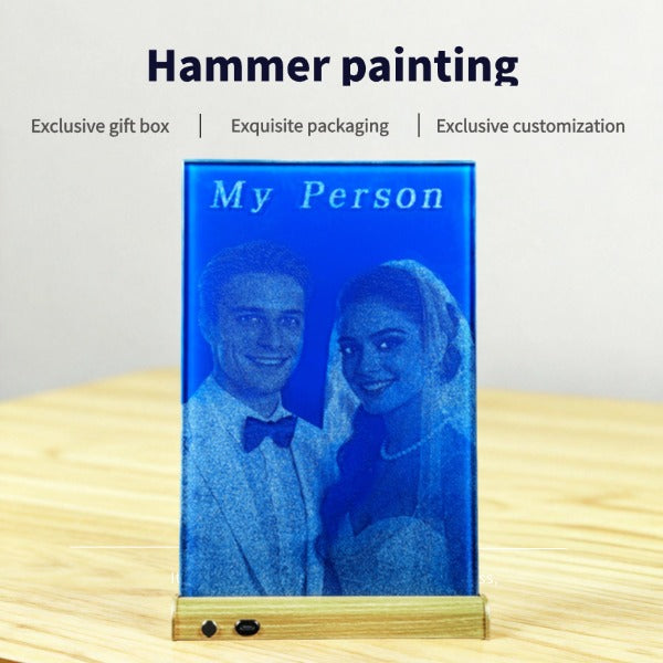 Handmade Blue Glass Hammer Painting - Unique Stained Glass Art for Home Decor